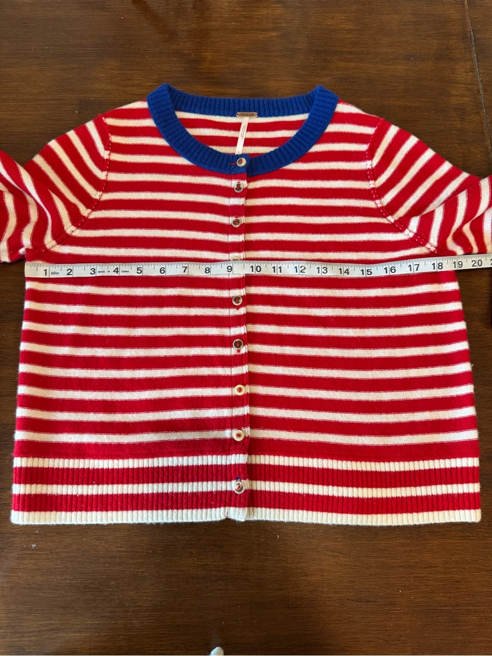 Free People Red White Blue Striped Cashmere Blend Cardigan Sweater Small - Picture 3 of 10